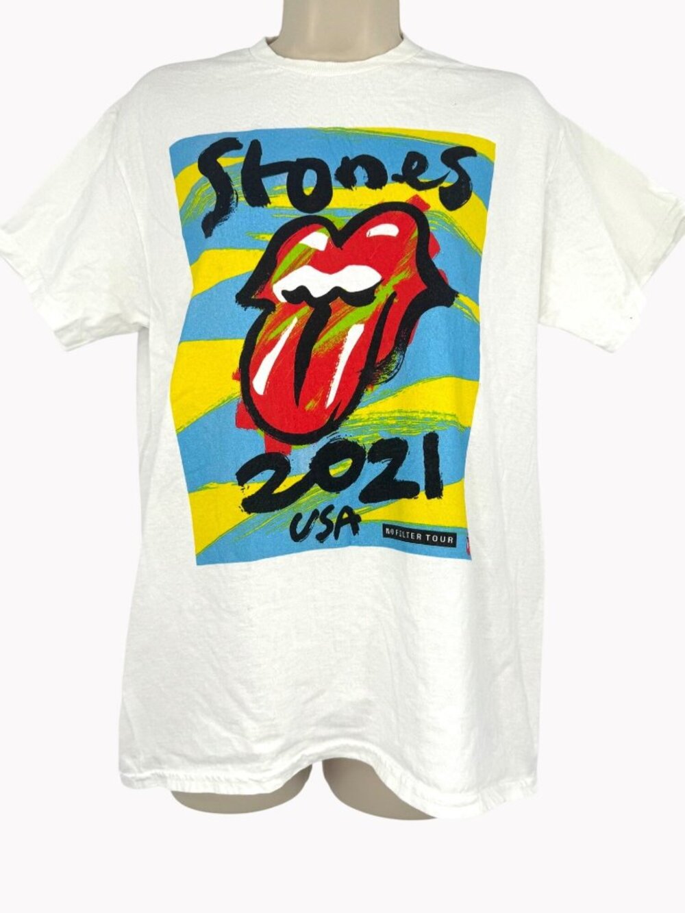 Rolling Stones 2021 No Filter Tour White Graphic T-Shirt Medium USA Gildan